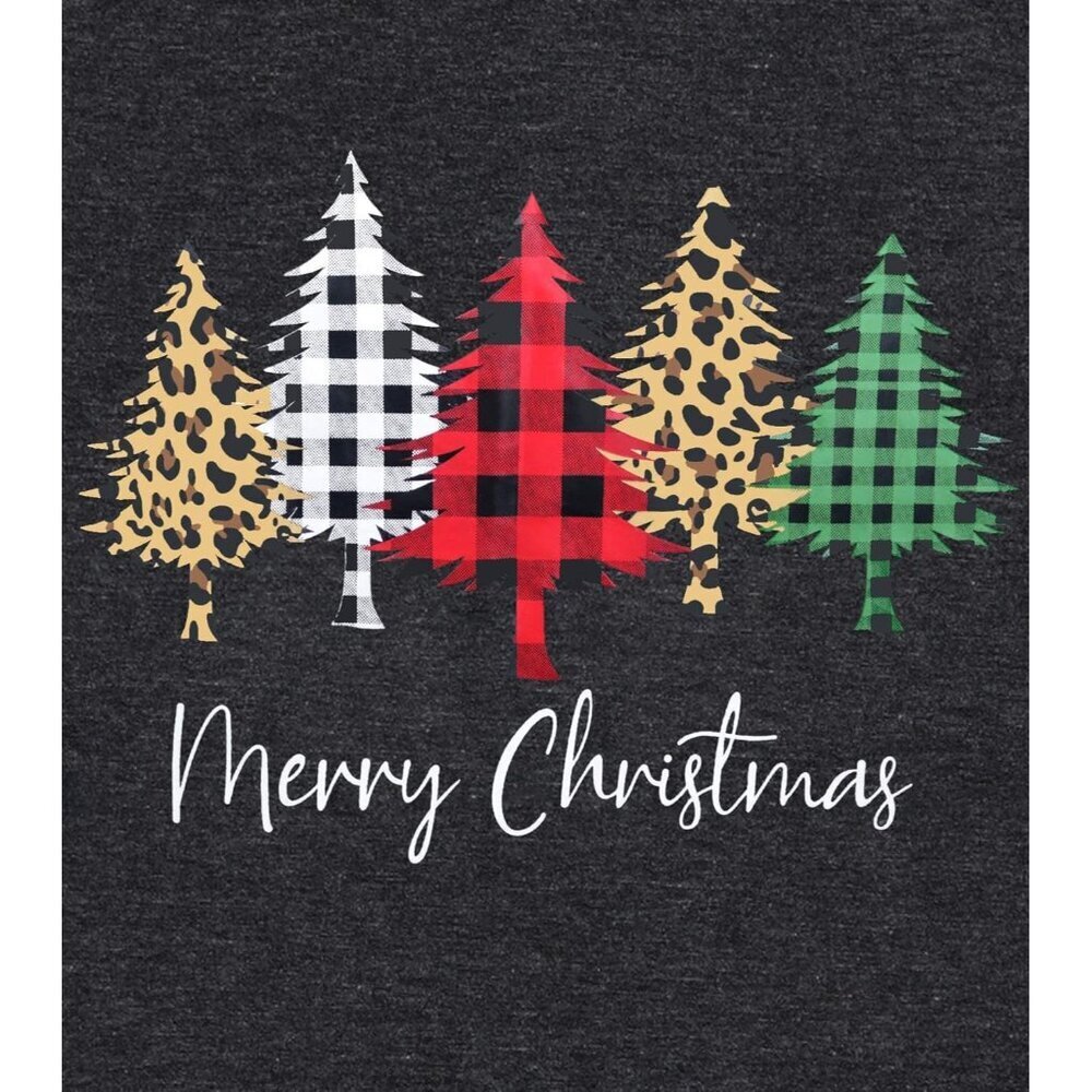 Plus Size Christmas T Shirt Women Xmas Leopard Plaid Trees Print Tees Casual Hol - Picture 4 of 4